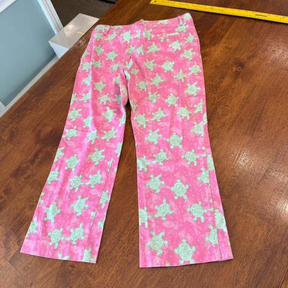 Vintage Lilly Pulitzer "Tortoise and Hare" Pink & Green Turtle Cropped Pants 8 - Picture 6 of 8